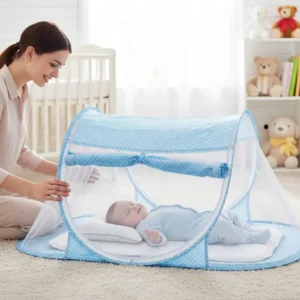 Lit Bébé Pliable avec Moustiquaire Intégrée et Matelas Confortable
