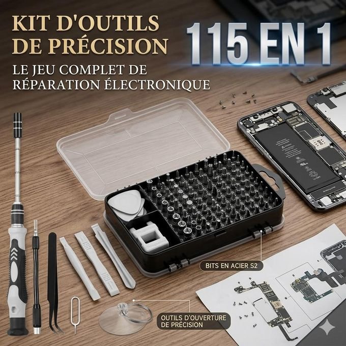 🔧 Kit Tournevis de Précision 115 Pièces